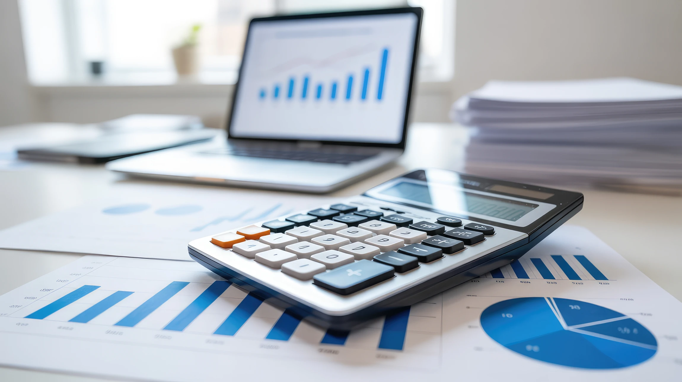 Réunion d'affaires dans bureau lumineux avec deux professionnels analysant des rapports financiers